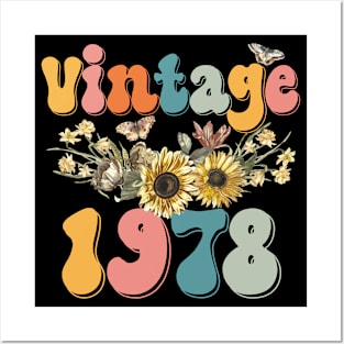 Vintage 1978 Sunflower Floral Retro Groovy 45th Birthday Posters and Art